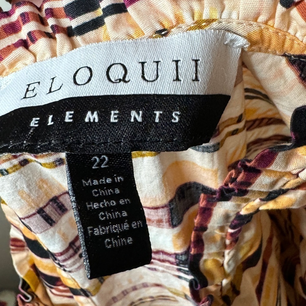 Eloquii Elements Plaid Short Puff Sleeves Peplum Smocked Cream Black Blouse 22 - Picture 14 of 16